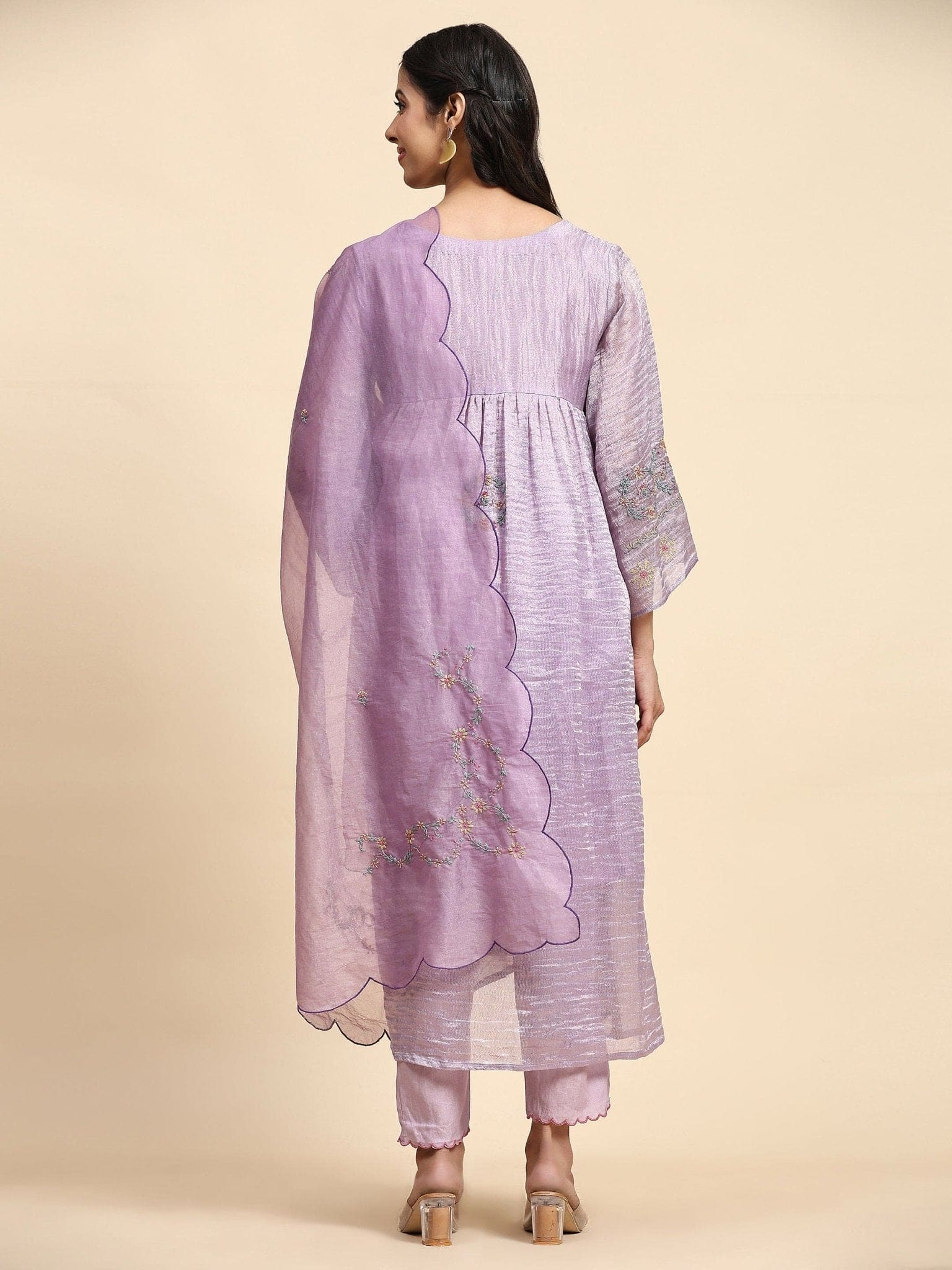 Purple Chanderi Tissue Kurta Set - Charkha TalesPurple Chanderi Tissue Kurta Set