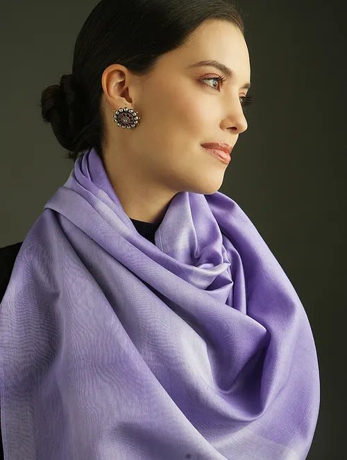 Purple Clamp Dye Chanderi Silk Stole - Charkha TalesPurple Clamp Dye Chanderi Silk Stole