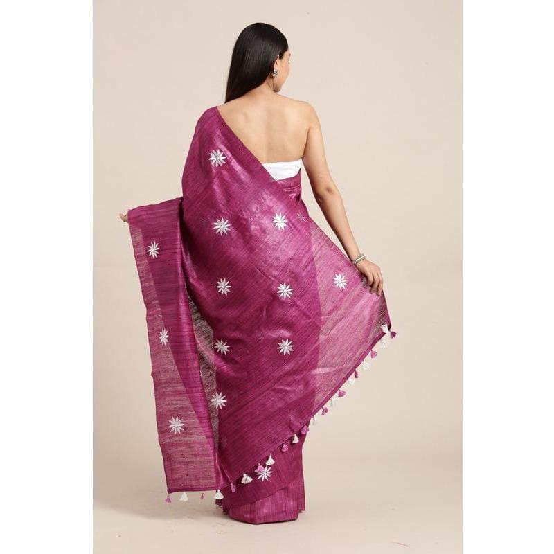 Purple Embroidered Ghiccha Silk Saree - Charkha TalesPurple Embroidered Ghiccha Silk Saree