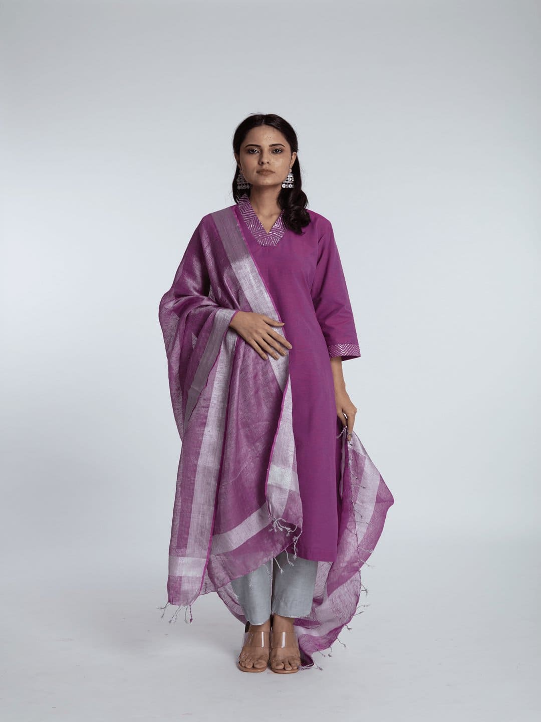 Purple Gotta Work Kurta Set - Charkha TalesPurple Gotta Work Kurta Set