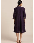 Purple Khadi Block Print Dress - Charkha TalesPurple Khadi Block Print Dress