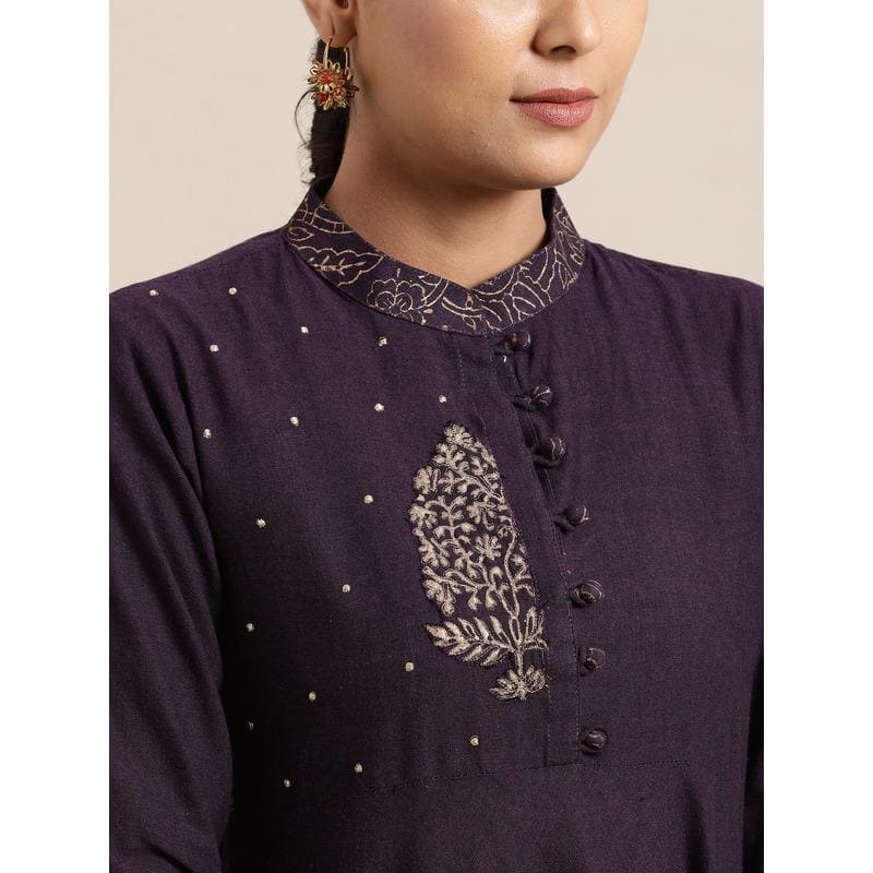 Purple Khadi Block Print Dress - Charkha TalesPurple Khadi Block Print Dress