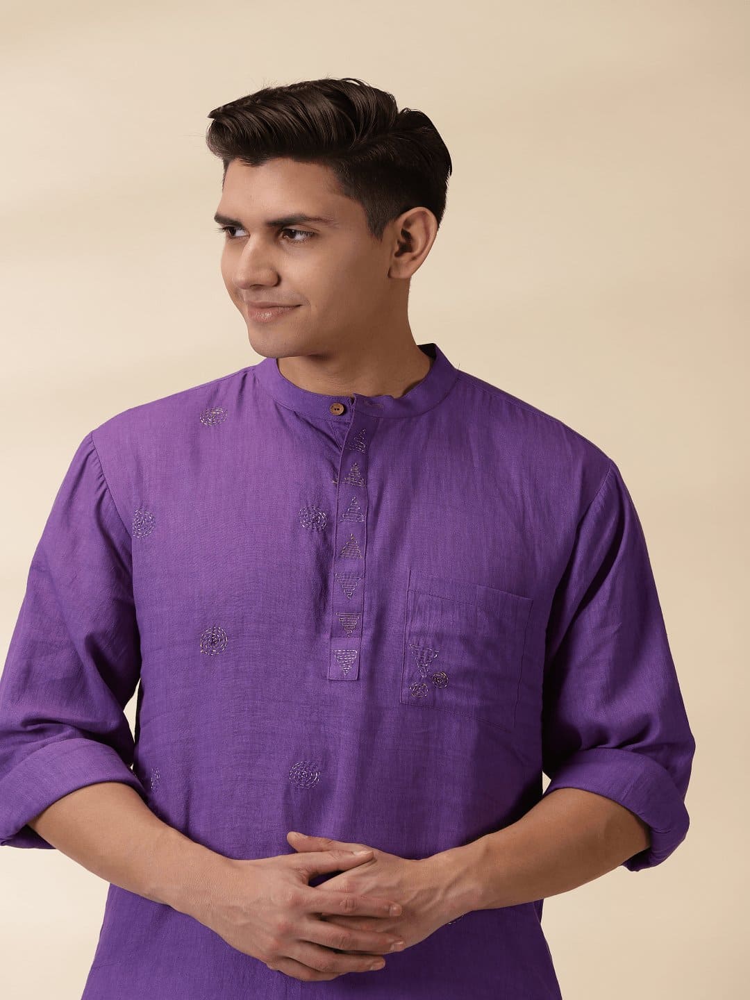 Purple Khadi Men Kurta - Charkha TalesPurple Khadi Men Kurta