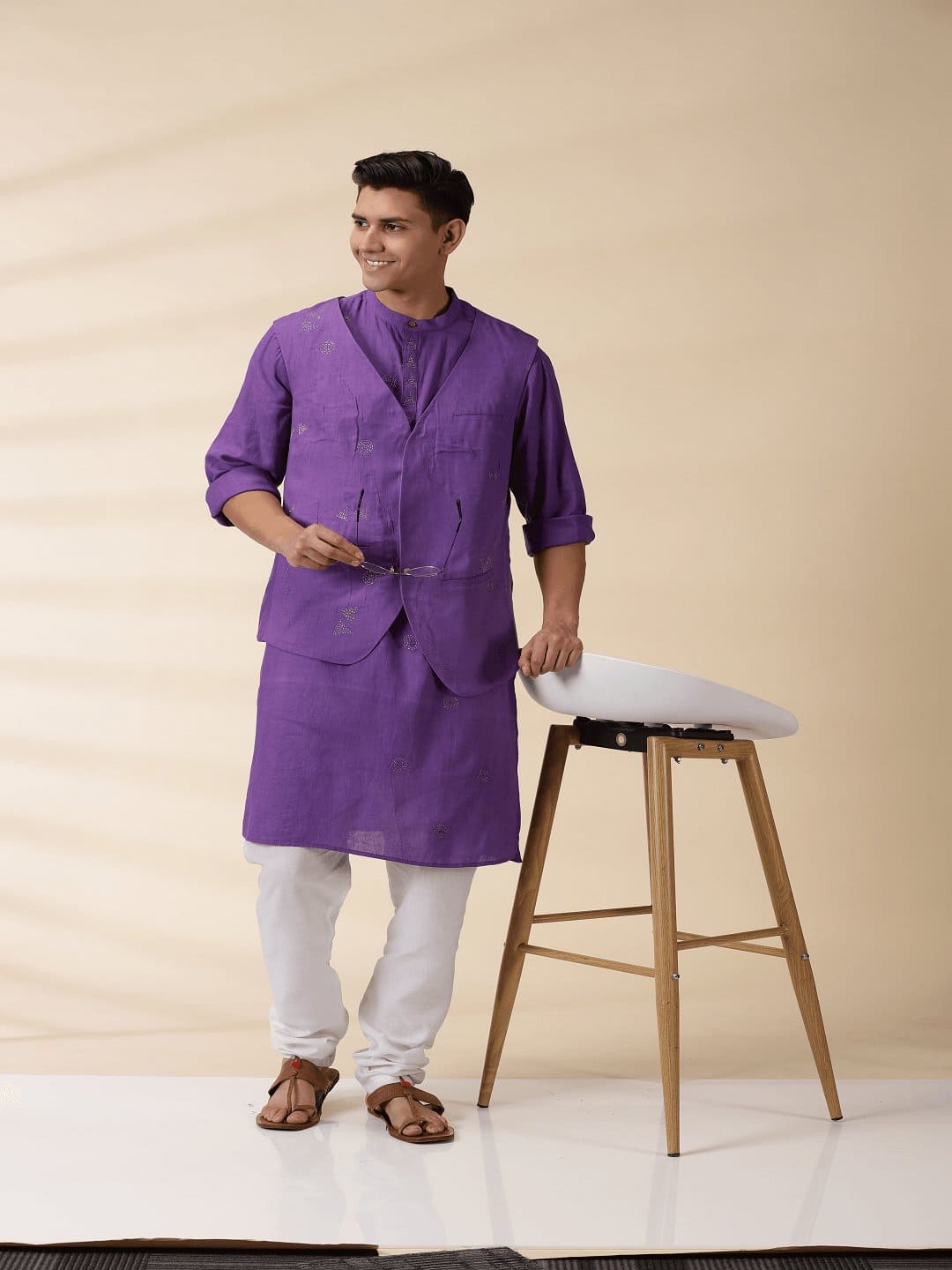 Purple Khadi Men Nehru Jacket - Charkha TalesPurple Khadi Men Nehru Jacket