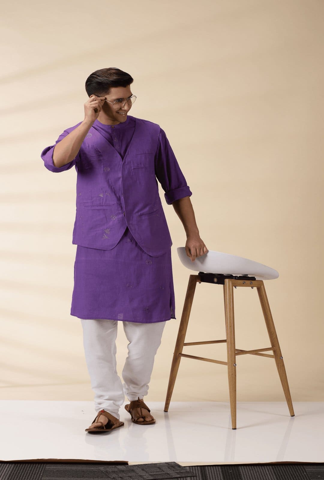 Purple Khadi Men Nehru Jacket Charkha Tales