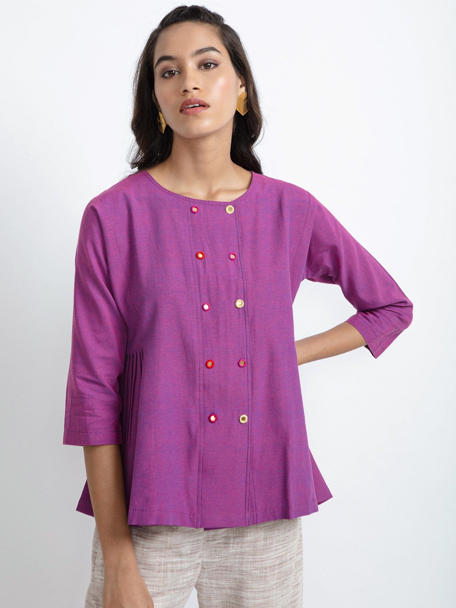 Purple Mirror Work Co-Ord Set - Charkha TalesPurple Mirror Work Co-Ord Set
