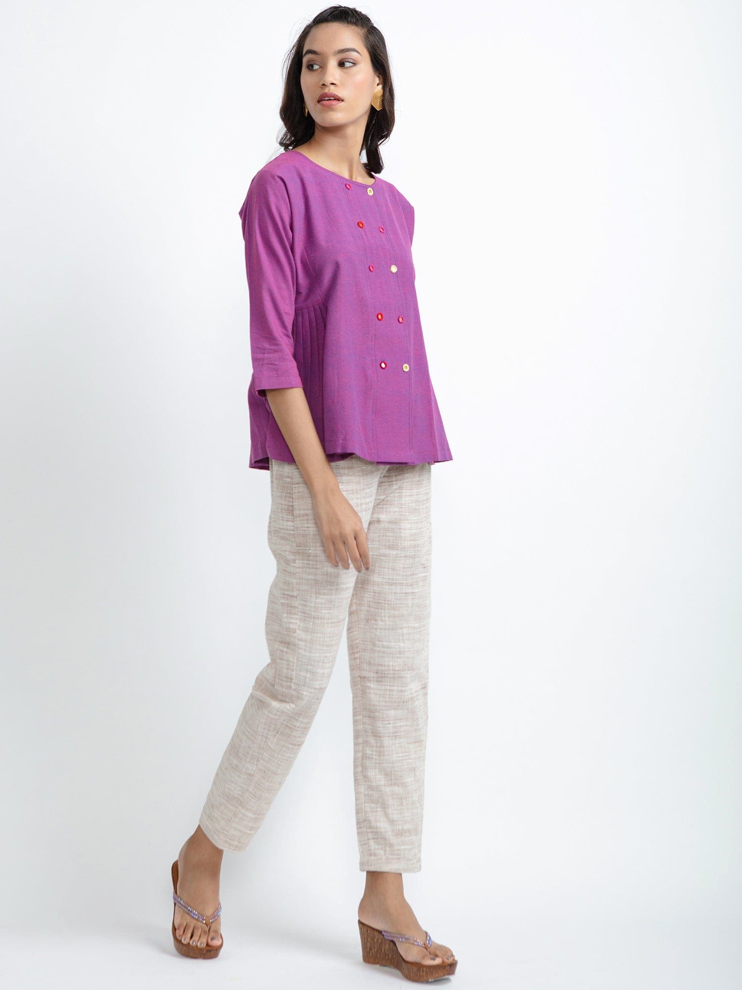 Purple Mirror Work Co-Ord Set - Charkha TalesPurple Mirror Work Co-Ord Set
