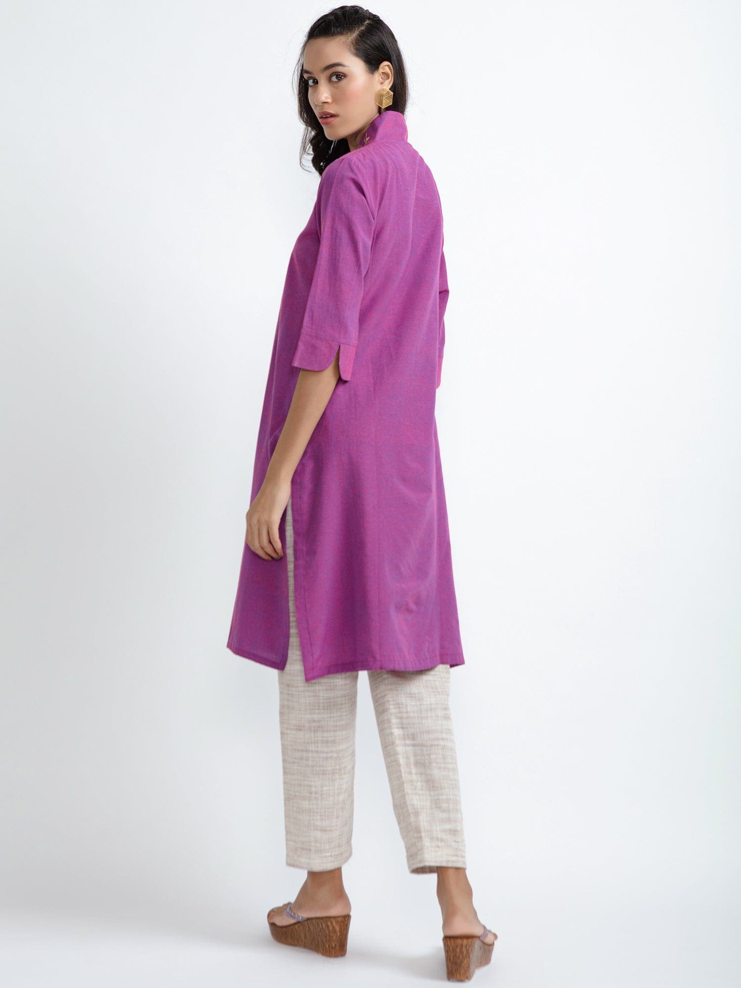 Purple Mirror Work Cotton Kurta set - Charkha TalesPurple Mirror Work Cotton Kurta set