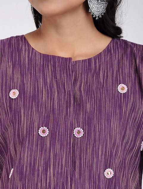 Purple Mirror Work Kurta - Charkha TalesPurple Mirror Work Kurta