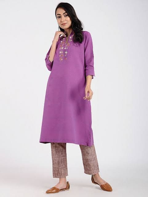 Purple Mirror Work Kurta - Charkha TalesPurple Mirror Work Kurta