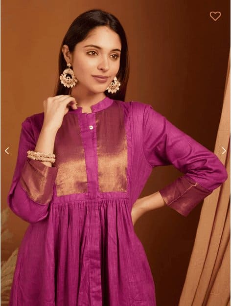 Zari Stripped Rani Pink Kurta Set