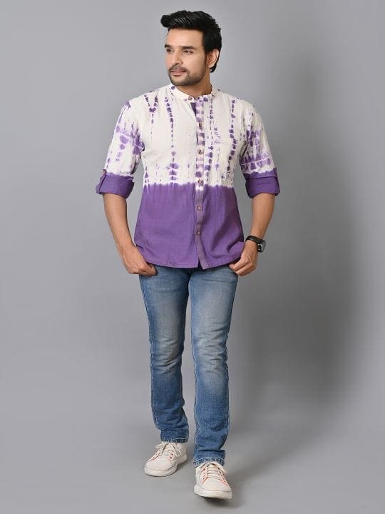 Purple Tie Dye Men Shirt - Charkha TalesPurple Tie Dye Men Shirt