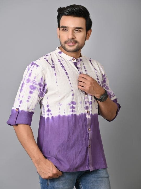 Purple Tie Dye Men Shirt - Charkha TalesPurple Tie Dye Men Shirt