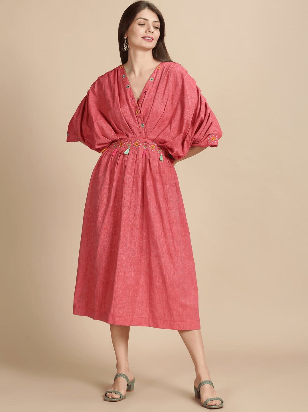 Red Abstract Floral KAaftan - Charkha TalesRed Abstract Floral KAaftan