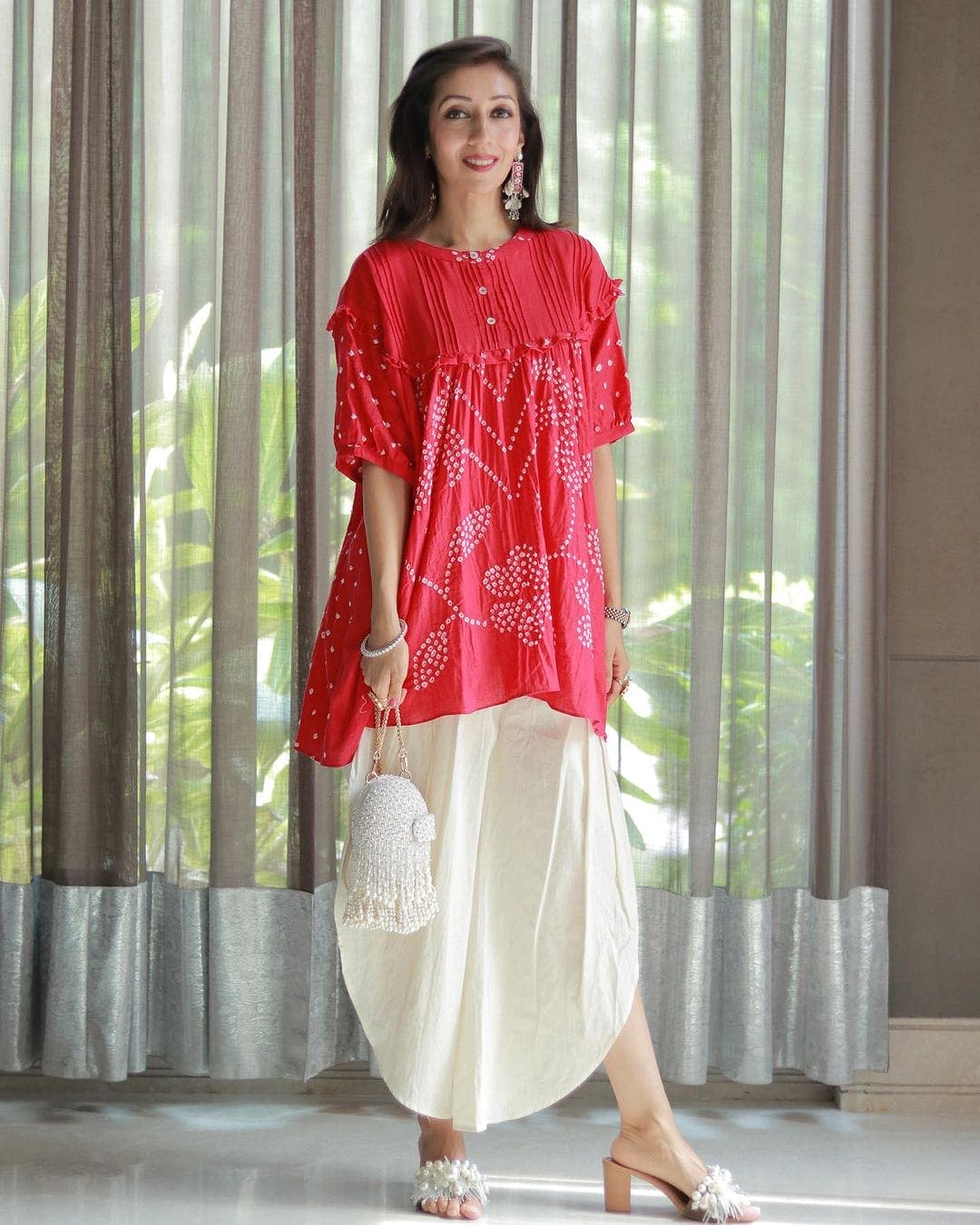 Red Bandhani Silk Coord Set