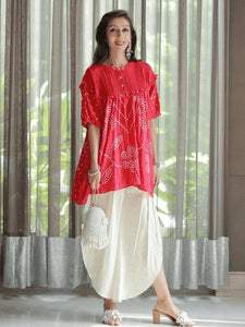 Bandhej Pattern Co-Ord Set - Red