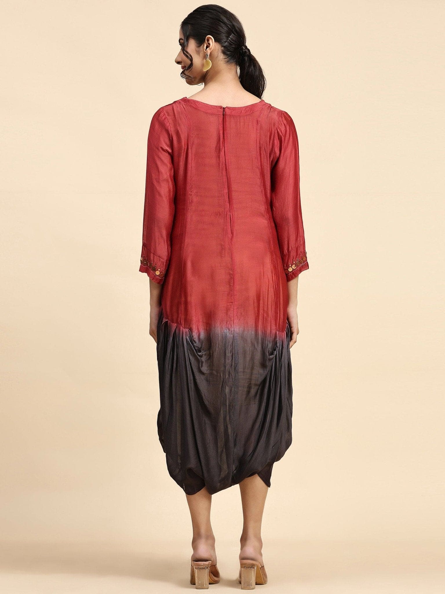 Red & Black Mukaish Chanderi Dress - Charkha TalesRed & Black Mukaish Chanderi Dress