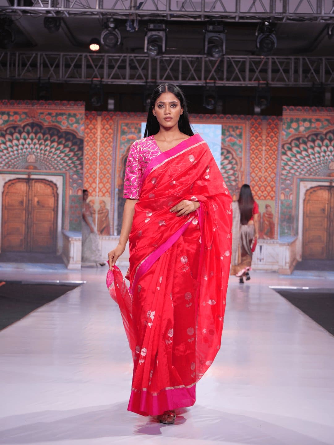 Red Butta Pure Chanderi Silk Saree - Charkha TalesRed Butta Pure Chanderi Silk Saree