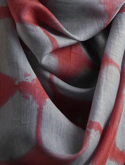 Red Clamp Dye Chanderi Silk Scarf - Charkha TalesRed Clamp Dye Chanderi Silk Scarf