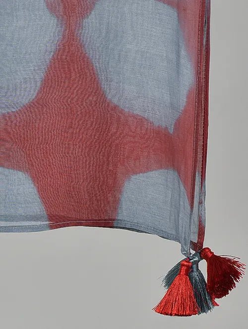 Red Clamp Dye Chanderi Silk Scarf - Charkha TalesRed Clamp Dye Chanderi Silk Scarf