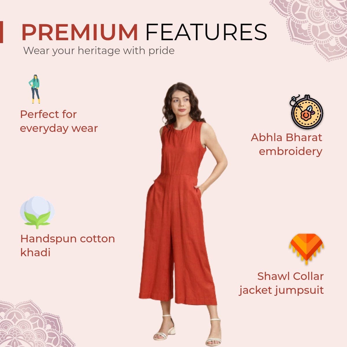 Red Cotton Jumpsuit with Shrug Set - Charkha TalesRed Cotton Jumpsuit with Shrug Set