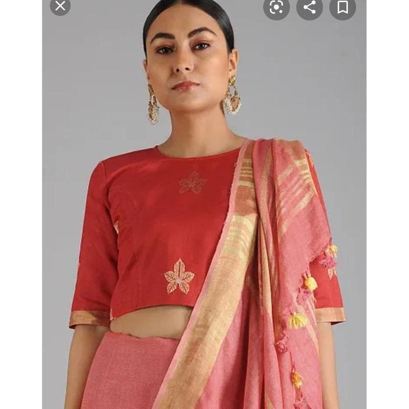 Red Floral Pure Silk Crop Top - Charkha TalesRed Floral Pure Silk Crop Top