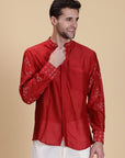 Red Hand Craft Tie Dye Silk Shirt - Charkha TalesRed Hand Craft Tie Dye Silk Shirt