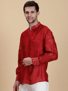 Bandhej Tie Dye Silk Shirt - Red