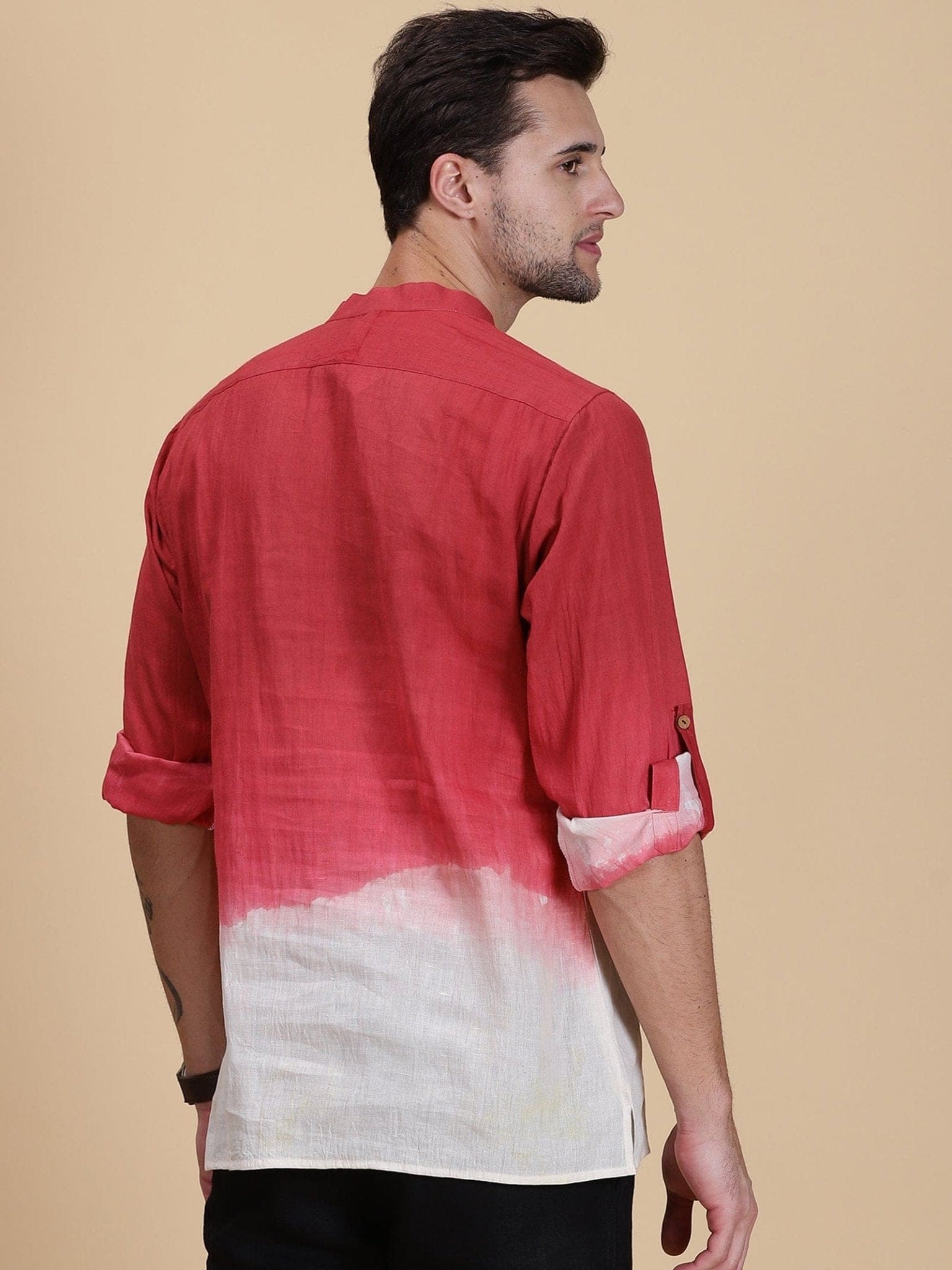 Red Hand Dyed Men Shirt - Charkha TalesRed Hand Dyed Men Shirt