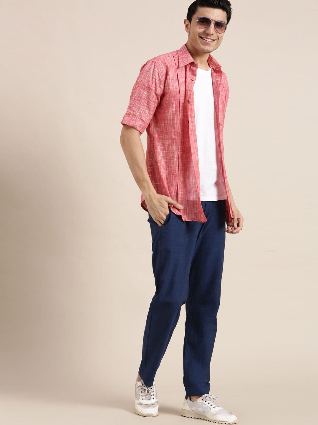 Red Textured Men Shirt - Charkha TalesRed Textured Men Shirt