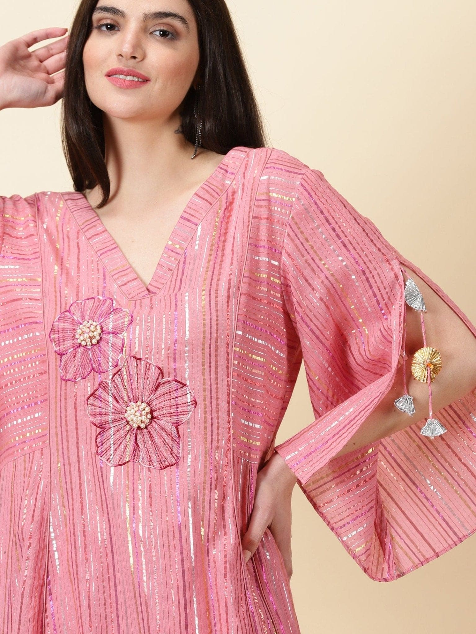 Rose Pink Chanderi Women Kurta Set - Charkha TalesRose Pink Chanderi Women Kurta Set