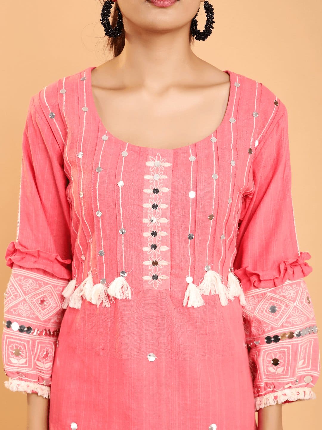 Rosy Pink Boho Chikankari Women Kurta Set - Charkha TalesRosy Pink Boho Chikankari Women Kurta Set