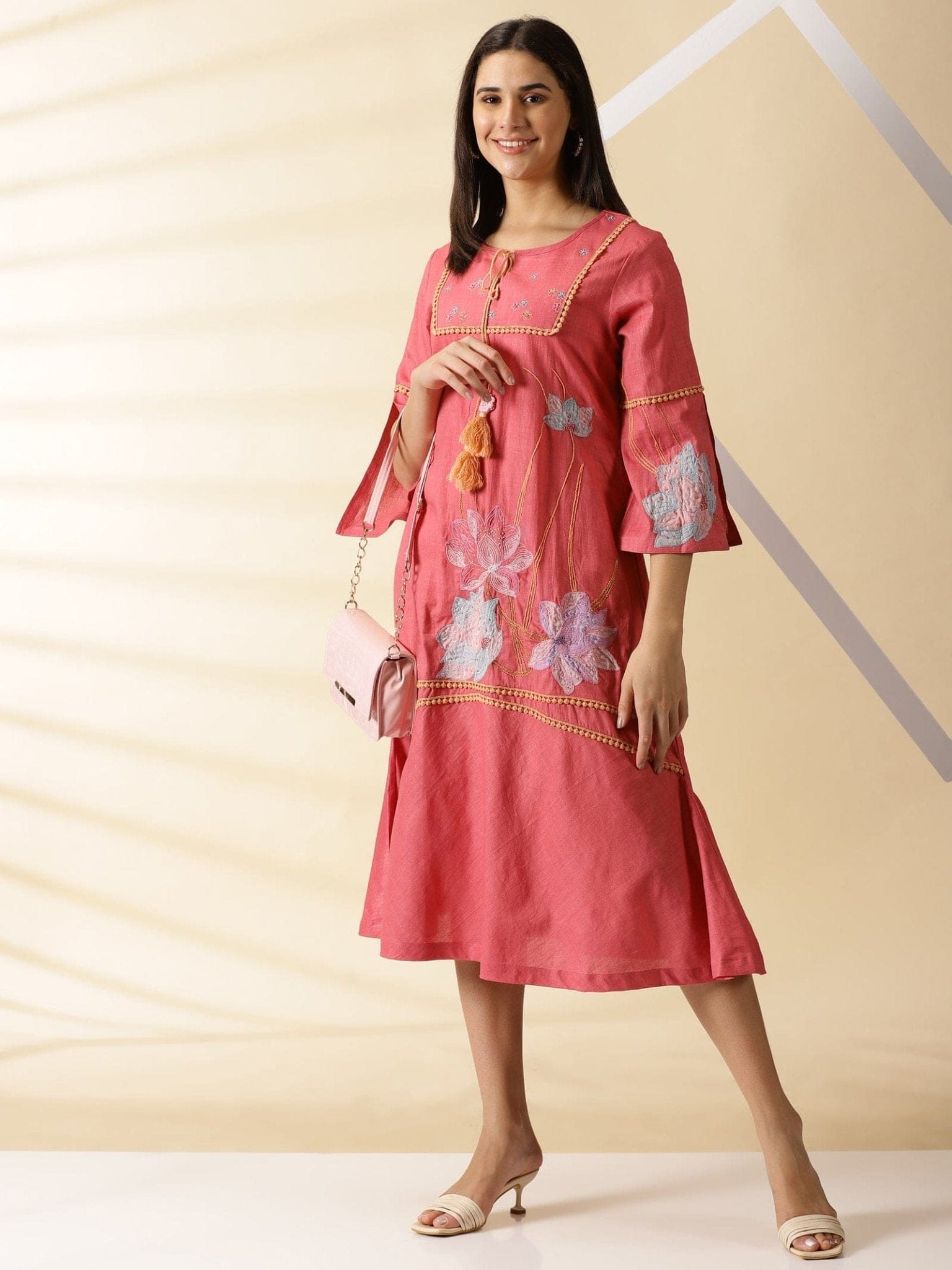 Rosy pink Women Cotton Dress - Charkha TalesRosy pink Women Cotton Dress