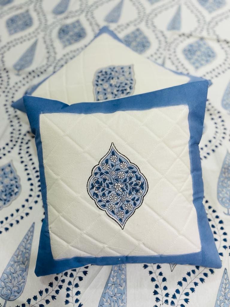 Royal Blue Block Print Cotton Cushion - Charkha TalesRoyal Blue Block Print Cotton Cushion