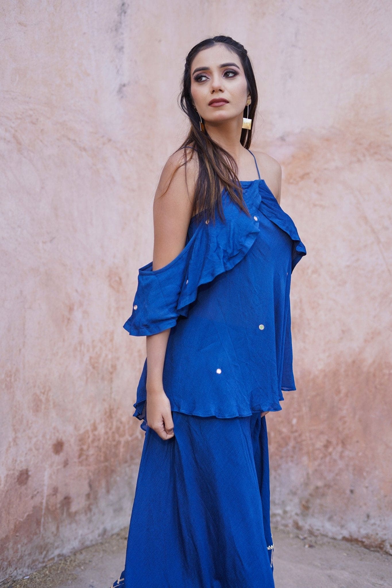 Royal Blue Chinon Co-ord Set - Charkha TalesRoyal Blue Chinon Co-ord Set