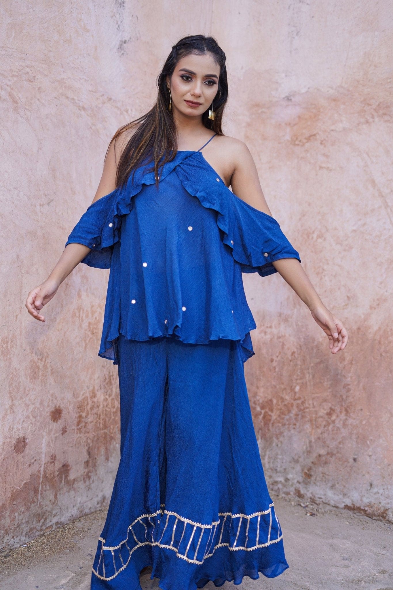 Royal Blue Chinon Co-ord Set - Charkha TalesRoyal Blue Chinon Co-ord Set