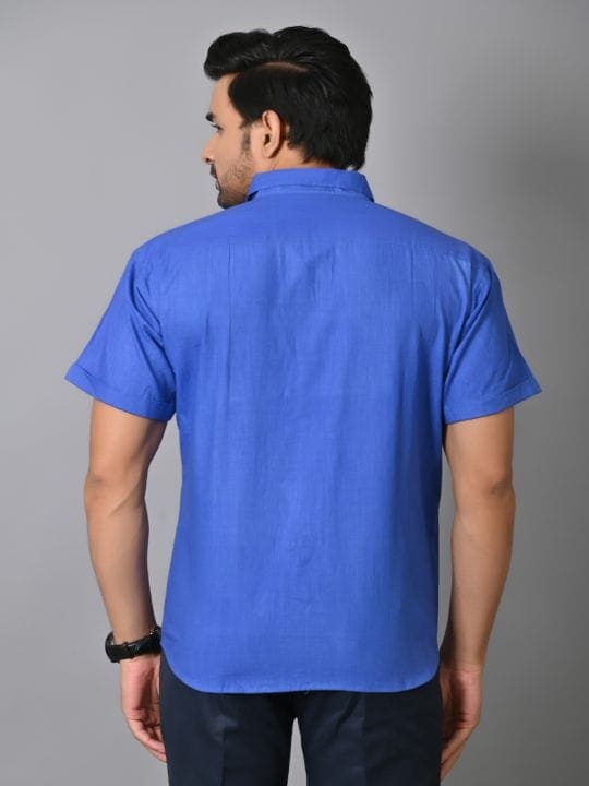 Royal Blue Khadi Cotton Men Shirt - Charkha TalesRoyal Blue Khadi Cotton Men Shirt