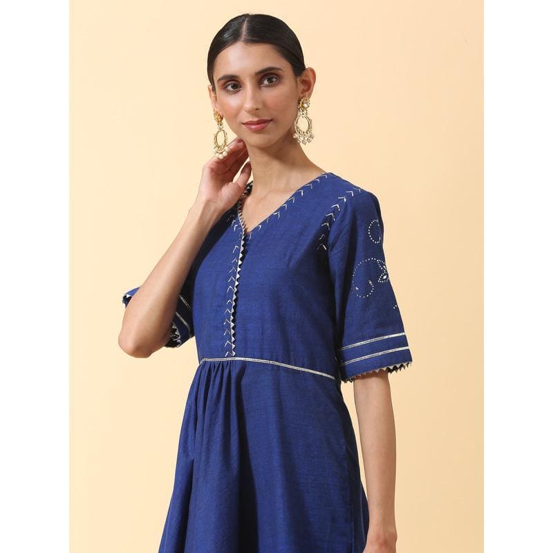 Royal Blue Mukaish Kurta Set - Charkha TalesRoyal Blue Mukaish Kurta Set