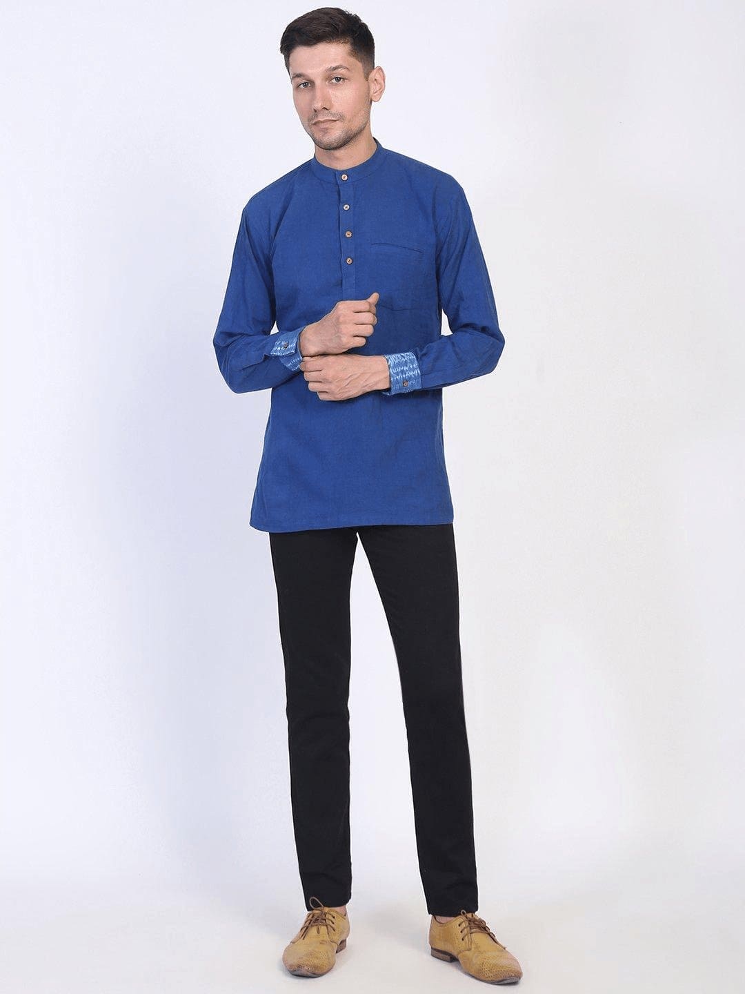 Royal Blue Tie & Dye Men Short Kurta - Charkha TalesRoyal Blue Tie & Dye Men Short Kurta