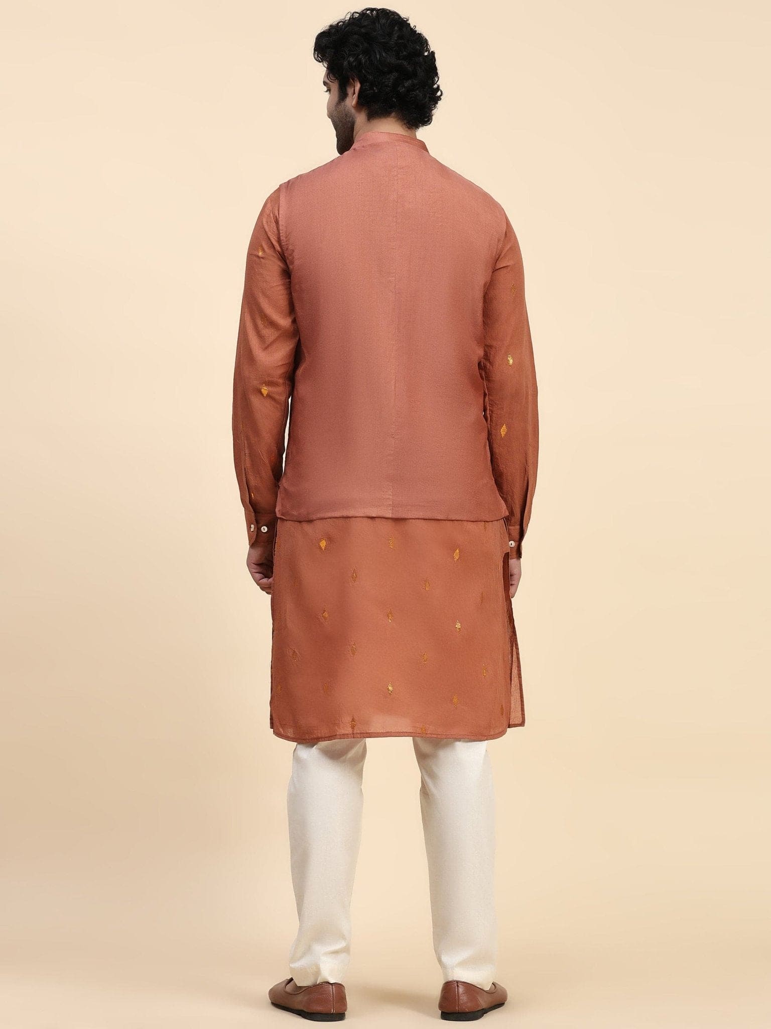 Rust Brown Cotton Men Kurta Set - Charkha TalesRust Brown Cotton Men Kurta Set