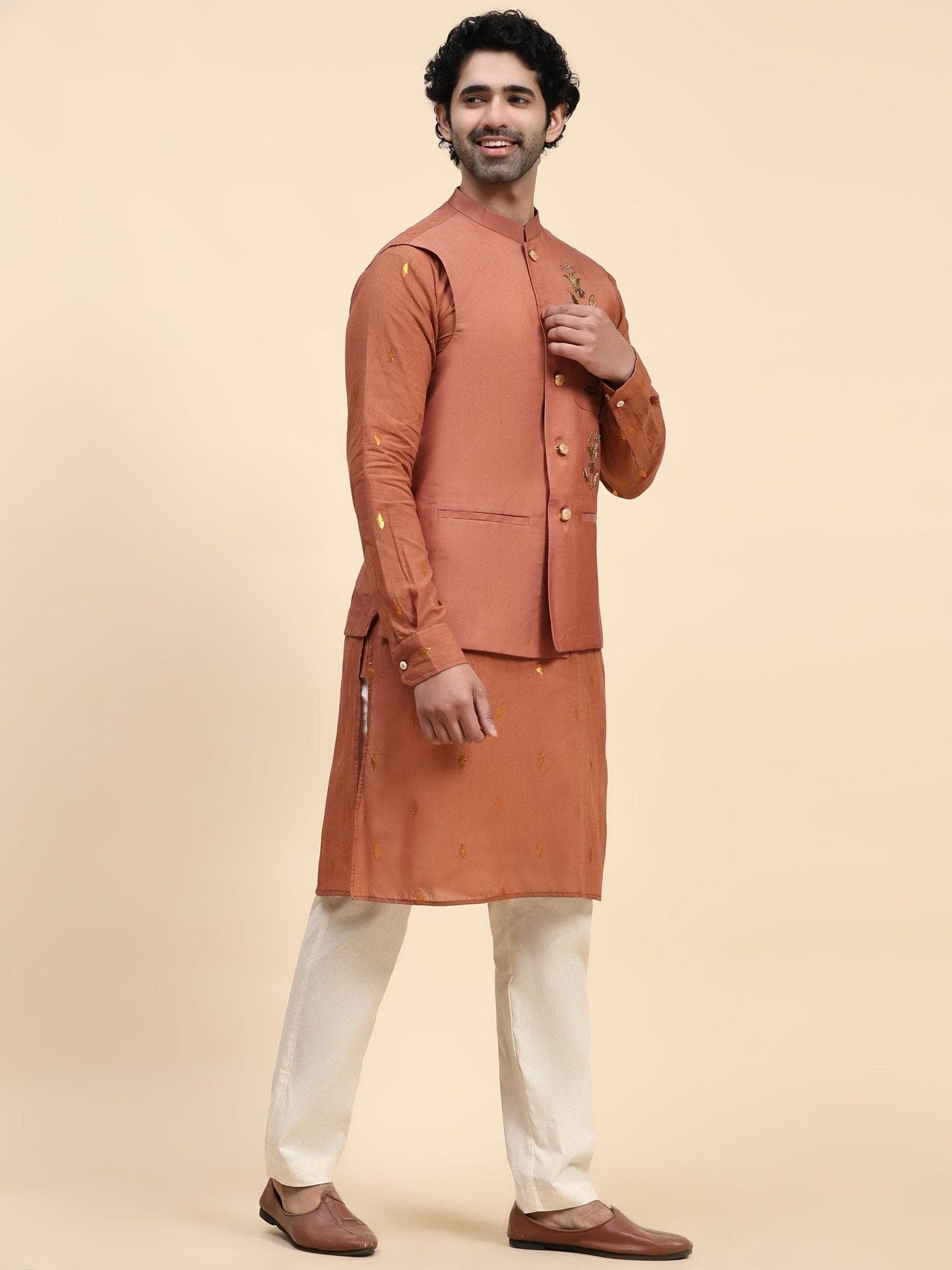 Rust Brown Cotton Men Kurta Set - Charkha TalesRust Brown Cotton Men Kurta Set