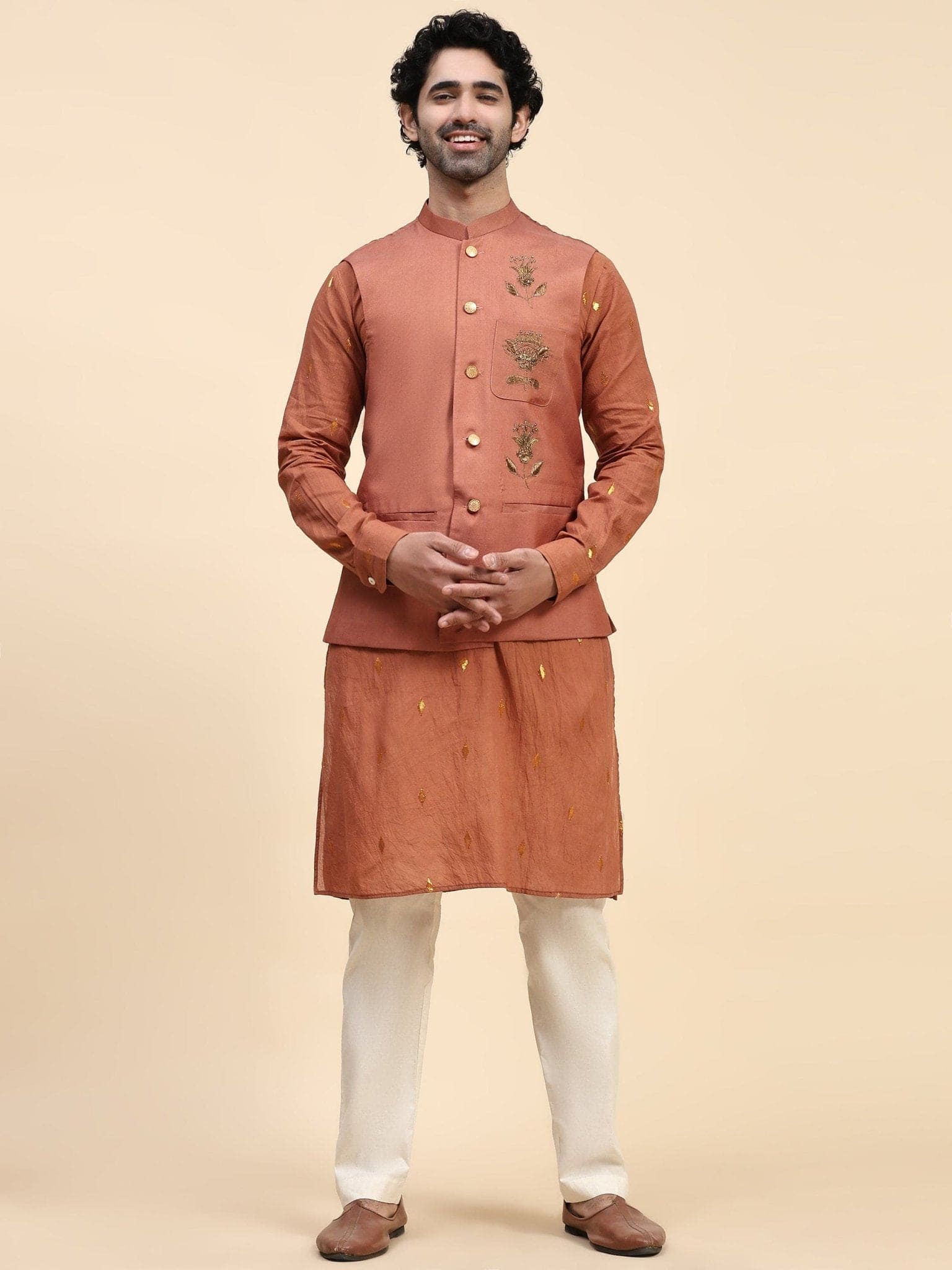 Rust Brown Cotton Men Kurta Set - Charkha TalesRust Brown Cotton Men Kurta Set