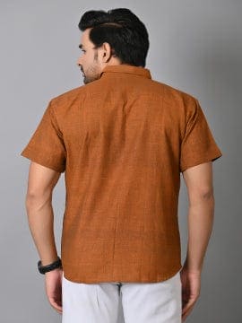 Rust Brown Khadi Cotton Men Shirt - Charkha TalesRust Brown Khadi Cotton Men Shirt