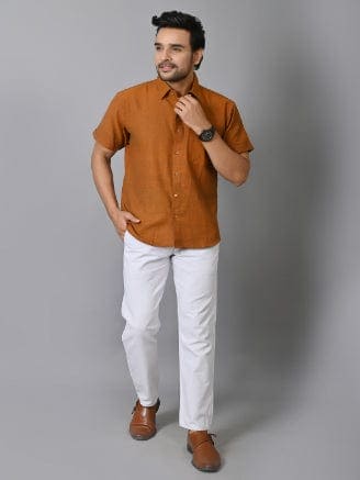 Rust Brown Khadi Cotton Men Shirt - Charkha TalesRust Brown Khadi Cotton Men Shirt