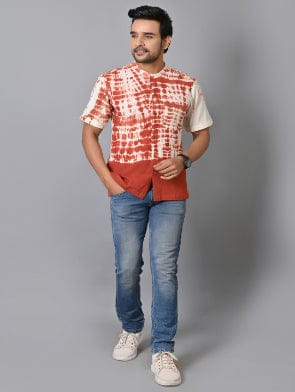 Rust Brown Tie Dye Men Shirt - Charkha TalesRust Brown Tie Dye Men Shirt