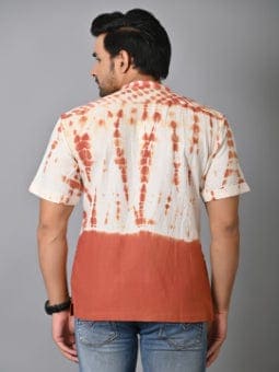 Rust Brown Tie Dye Men Shirt - Charkha TalesRust Brown Tie Dye Men Shirt