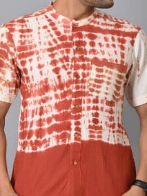 Rust Brown Tie Dye Men Shirt - Charkha TalesRust Brown Tie Dye Men Shirt