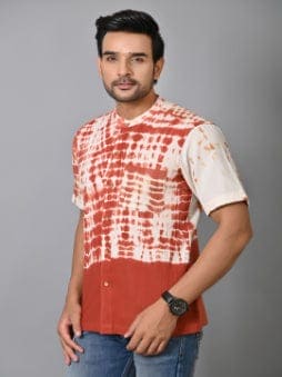 Rust Brown Tie Dye Men Shirt - Charkha TalesRust Brown Tie Dye Men Shirt