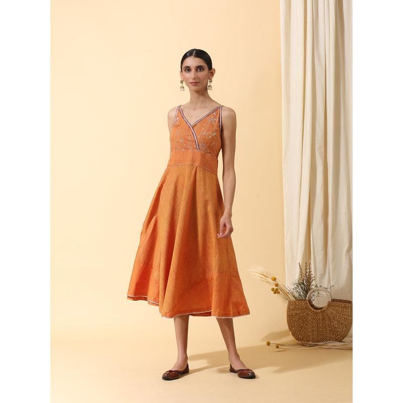 Rust Festival Strap Gota Dress - Charkha TalesRust Festival Strap Gota Dress