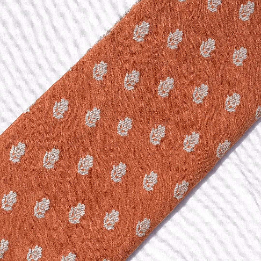 Rust Orange Floral Silk Chanderi Fabric - Charkha TalesRust Orange Floral Silk Chanderi Fabric